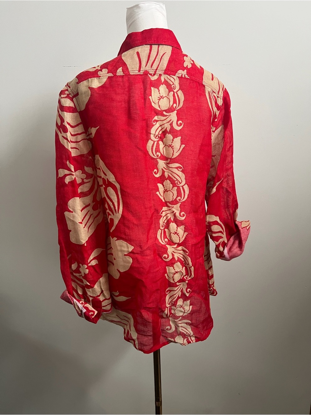 Ralph Lauren Linen Blend Red Floral Button Up Shirt Tropical M - Picture 4 of 6